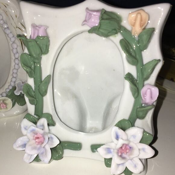 Vintage 80s Porcelain Ceramic 3D Flower Small Photo Picture Frames Grandma Core - Picture 15 of 16